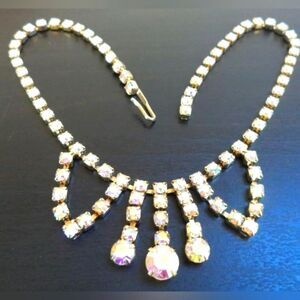*RARE* VINTAGE UNSIGNED WEISS AB RHINESTONE 15 1/4" NECKLACE MCM MULTI COLORS